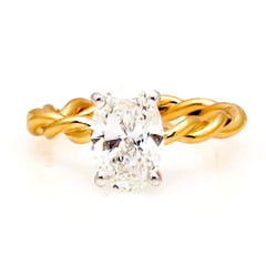 Unique 14k Gold Hand Twisted Cable Rope Engagement Ring and Wedding Band Set with 1.5 Carat Oval Shaped Forever One Moissanite Wedding Set - FBO15ROP25