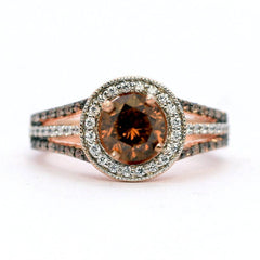 1 Carat Fancy Brown Diamond Engagement Ring, Floating Halo Rose Gold, White & Fancy Color Brown Diamonds, Anniversary Ring - BD94627ER