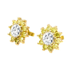 2 Carat White Diamonds/F1 Moissanite & Yellow Diamond Stud Earrings on 14k White/Yellow Gold, 1.00 Carat Each Stud - 2WYD/MSE