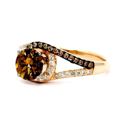 Unique 1 Carat Fancy Brown Smoky Quartz Floating Halo Rose Gold, White & Brown Diamond Engagement Ring, Split Shank, Anniversary Ring - SQ94618ER