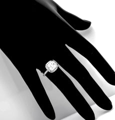3 Carat Cushion Cut Forever One Moissanite Halo Engagement Ring, Unique Square Halo 1 Row Shank .65 Carat Diamonds - FBV3HER