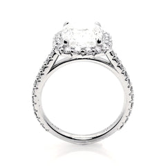 3 Carat Cushion Cut Forever One Moissanite Halo Engagement Ring, Unique Square Halo 1 Row Shank .65 Carat Diamonds - FBV3HER