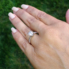 Diamond Engagement Ring and Wedding Set, Unique 1 Carat Forever Brilliant Moissanite Center Stone & .35 Carat Diamonds, Anniversary Ring - FB12040