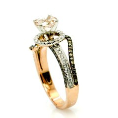 Unique Halo Rose Gold Diamond, 1 Carat Morganite, Fancy Brown Diamonds Engagement Ring, Anniversary Ring - MG94649