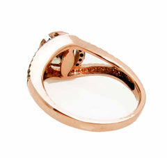 1 Carat Morganite Floating Halo Rose Gold Engagement And Wedding Set With .46 Carat White & Fancy Brown Diamonds, Split Shank - MG94648