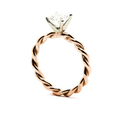 Unique Hand Twisted Cable Rope Engagement Ring with 2 Carat Forever One Moissanite,14k Rose Gold, 14k Yellow Gold, 14k White Gold, Stacking Ring - FB2ROP25ER