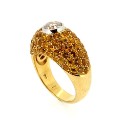 Yellow Sapphire Gemstone & Diamond Engagement Ring, Anniversary Ring, "Bombé" Cocktail Ring, Alternative Engagement