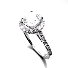 Unique Floating Halo 1 Carat Forever Brilliant Moissanite Engagement Ring, 14k Gold, .50 carat of Diamonds - FBV001