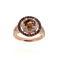 1 Carat Brown Diamond Floating Halo Rose Gold Engagement Ring, White & Brown Diamond Accent Stones, Anniversary Ring - BD94640