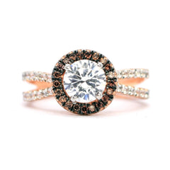 Floating Halo Engagement Ring, Rose Gold, 1 Carat Forever Brilliant Moissanite Center Stone, White & Fancy Brown Diamond Accent Stones,Anniversary - FB94656