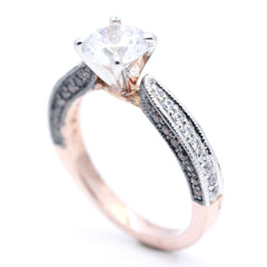 Rose Gold, White & Brown Diamonds, 1 Forever Brilliant Moissanite, Engagement Solitaire Anniversaryl Ring - FB94614
