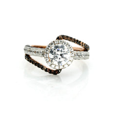 Unique Halo Rose Gold Diamond, 1 Carat Forever Brilliant Moissanite, Brown Diamonds Engagement Ring, Anniversary Ring - FB94649