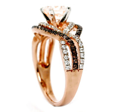Unique Halo Infinity 1 Carat Morganite Engagement Ring with Rose Gold, White & Brown Diamond Accent Stones, Anniversary - MG94645
