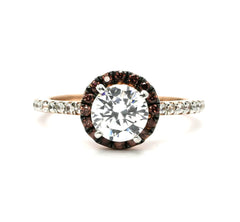 Fancy Brown Diamond Halo, White Diamond Accent Stones, Rose Gold, Semi Mount For 1 Carat Stone Engagement Ring, Anniversary Ring - 94639