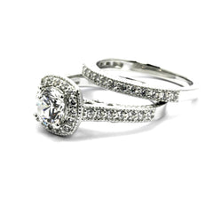 Square Halo Diamond Engagement Ring and Wedding Ring Set,  Bridal Set, Wedding Set, 1 Carat  "Forever Brilliant" Moissanite Anniversary Ring - FBY11663