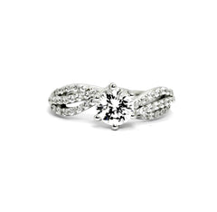 Unique 3 Line Shank Diamond Ring Engagement And Wedding Set, 6.5 mm "Forever Brilliant" Moissanite Anniversary Ring - FBY11575