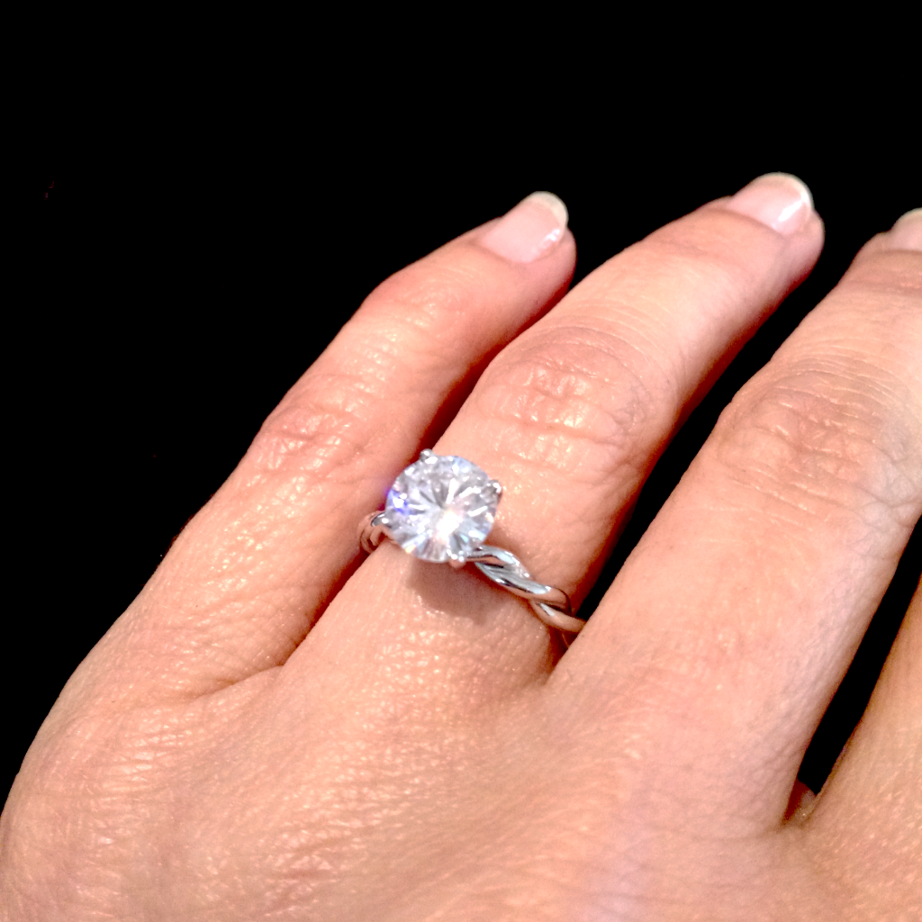 Unique 2 Tone Hand Twisted Cable Rope Engagement Ring With 2 Carat Oval Shaped Forever One Moissanite,14k Rose And White/Yellow And White Gold - FB2O2TROP25ER