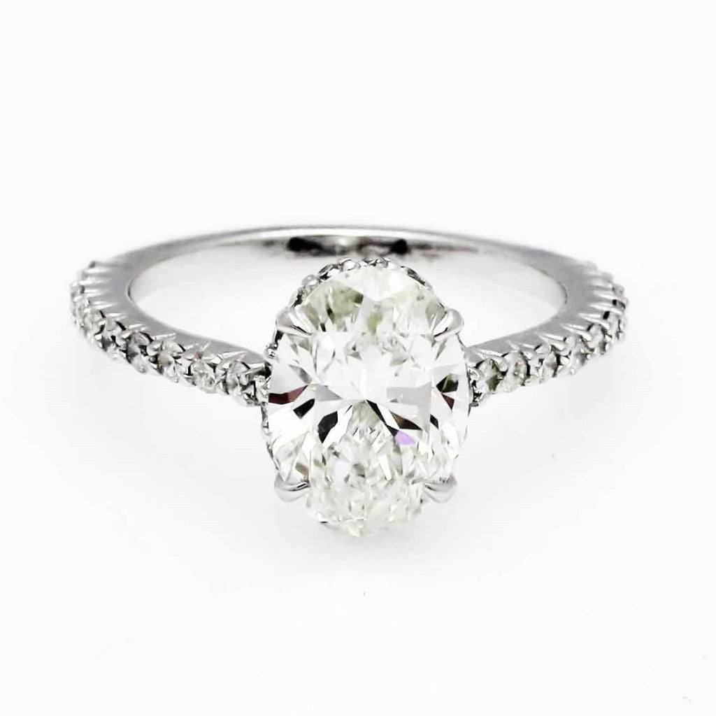 Moissanite Engagement Ring, With Unique 2 Carat Oval Forever One Moissanite & .50 Carat Diamond, Anniversary - F1MR001