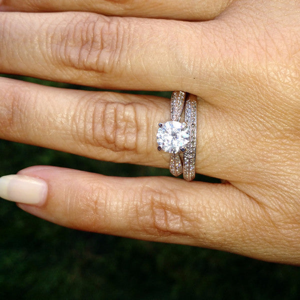 Diamond Engagement and Wedding Band Setting for 1 Carat Center Stone, Ring Set, Semi Mount - 12040