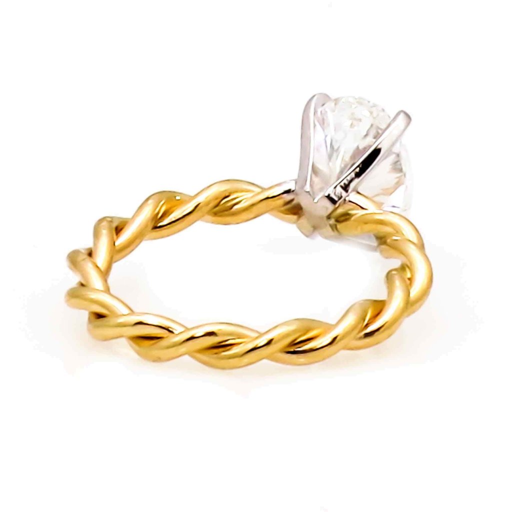 Unique 14k Gold Hand Twisted Cable Rope Engagement Ring with 1.5 Carat Oval Shaped Forever One Moissanite - FBO15ROP25