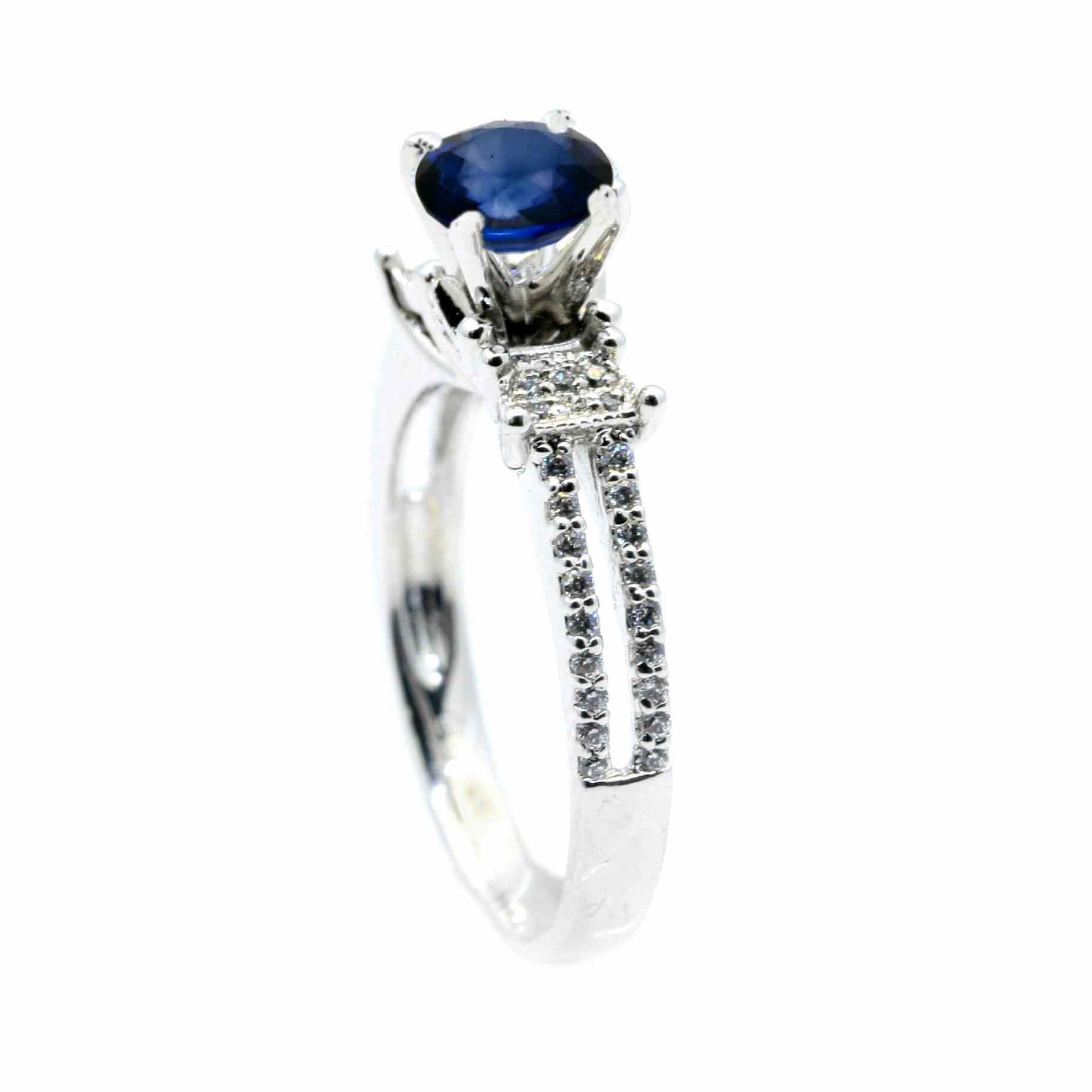 Unique Solitaire Blue Sapphire Gemstone Engagement Ring with 1.4 Carat Sapphire & .25 Carat Diamonds - SP85043