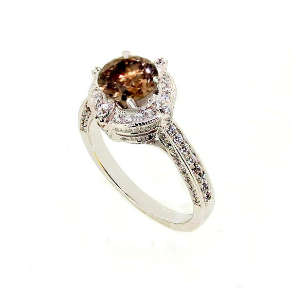 1 Carat Fancy Brown Diamond Engagement Ring, Anniversary Ring, Floating Halo, Art Deco - BD85035