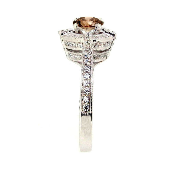 1 Carat Fancy Brown Diamond Engagement Ring, Anniversary Ring, Floating Halo, Art Deco - BD85035