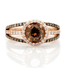 1 Carat Fancy Brown Smoky Quartz  Unique White & Fancy Brown Diamonds, Floating Halo Engagement Ring , Rose Gold, Anniversary Ring - SQ94646