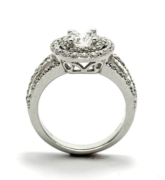1 Carat Double Halo Forever Brilliant Moissanite Engagement Ring, Unique Triple Shank Ring with .82 Carat Diamonds - FBY11295