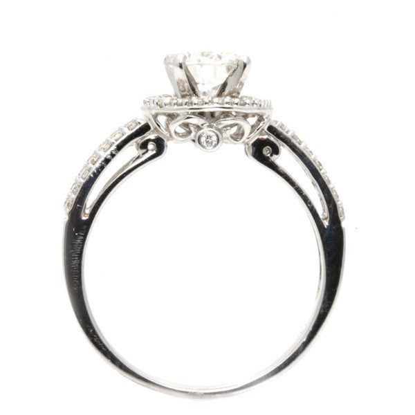 1 Carat Halo Forever Brilliant Moissanite Engagement Ring, Unique Double Shank, 14k Gold With .40 Carat Diamonds, Anniversary Ring - FB60211