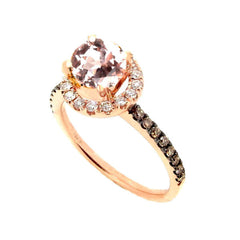 1 Carat Morganite & .32 Carat Diamonds Halo,Fancy Brown Diamond Accent Stones, Rose Gold, Unique Engagement Ring - MG94639A