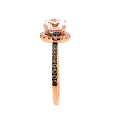 1 Carat Morganite & .32 Carat Diamonds Halo,Fancy Brown Diamond Accent Stones, Rose Gold, Unique Engagement Ring - MG94639A
