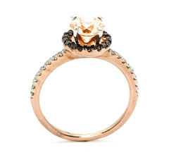 1 Carat Morganite, Fancy Brown Diamond Halo, White Diamond Accent Stones, Rose Gold, Engagement Ring - MG94639