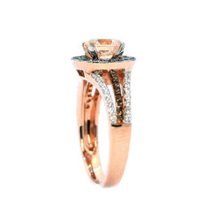 1 Carat 6.5 mm Morganite  Engagement Ring, Floating Halo Rose Gold, White & Brown Diamonds, Anniversary Ring - MG94657