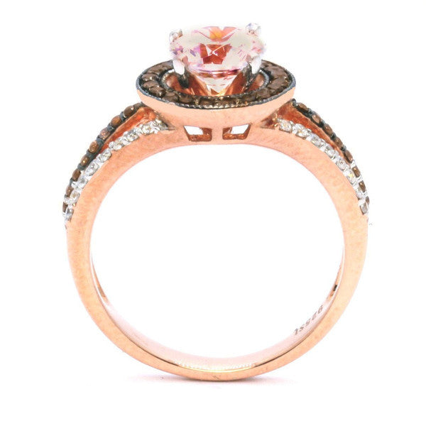 1 Carat 6.5 mm Morganite  Engagement Ring, Floating Halo Rose Gold, White & Brown Diamonds, Anniversary Ring - MG94657