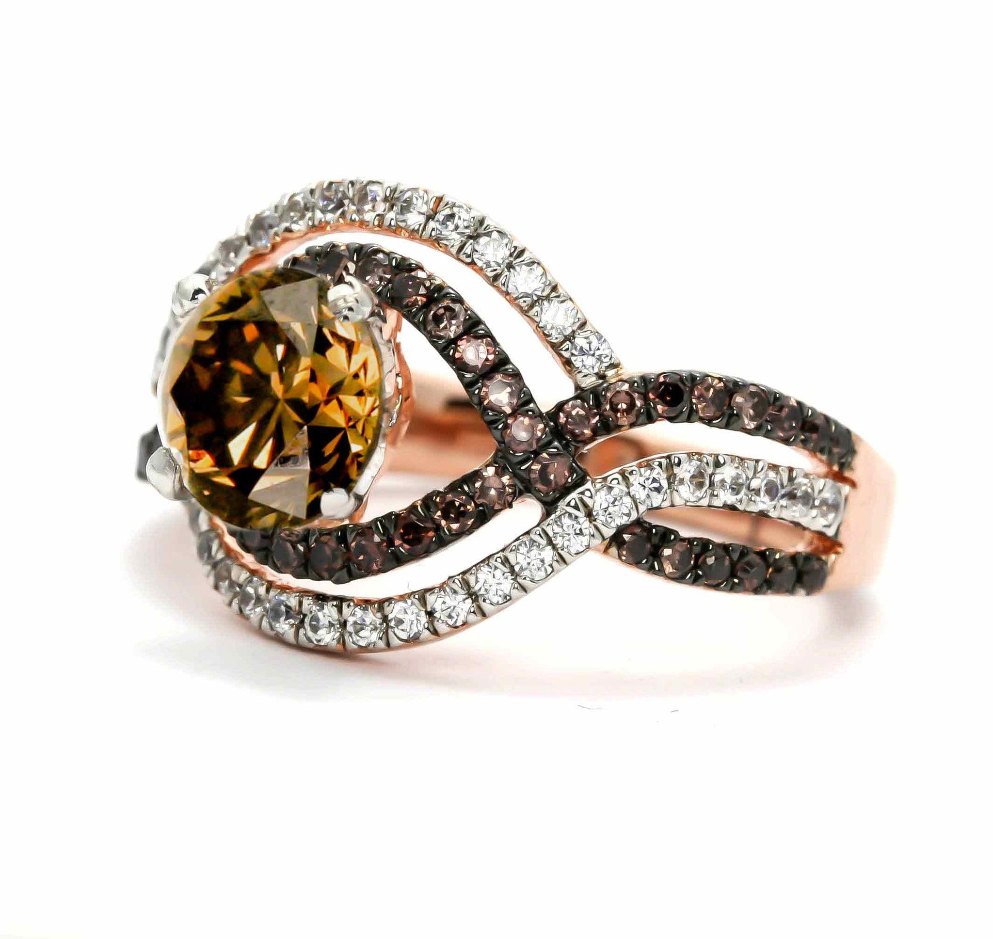 Unique Halo Infinity 1 Carat Fancy Brown Diamond Engagement Ring with Rose Gold, White & Brown Diamond Accent Stones, Anniversary Ring - BD94616