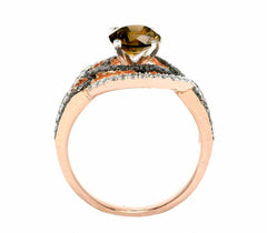 Unique Halo Infinity 1 Carat Fancy Brown Smoky Quartz Engagement Ring with Rose Gold, White & Brown Diamond Accent Stones, Anniversary Ring - SQ94616
