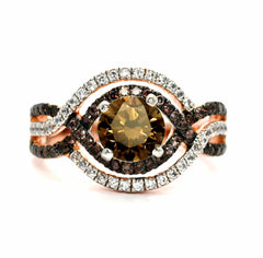 Unique Halo Infinity 1 Carat Fancy Brown Smoky Quartz Engagement Ring with Rose Gold, White & Brown Diamond Accent Stones, Anniversary Ring - SQ94616