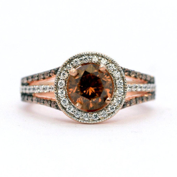 1 Carat Fancy Brown Diamond Engagement Ring, Floating Halo Rose Gold, White & Fancy Color Brown Diamonds, Anniversary Ring - BD94627ER
