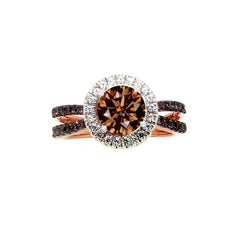 1 Carat Fancy Brown Smoky Quartz, Unique White & Fancy Brown Diamond, Floating Halo Engagement Ring, Rose Gold,  Accent Stones, Anniversary Ring - SQ94626
