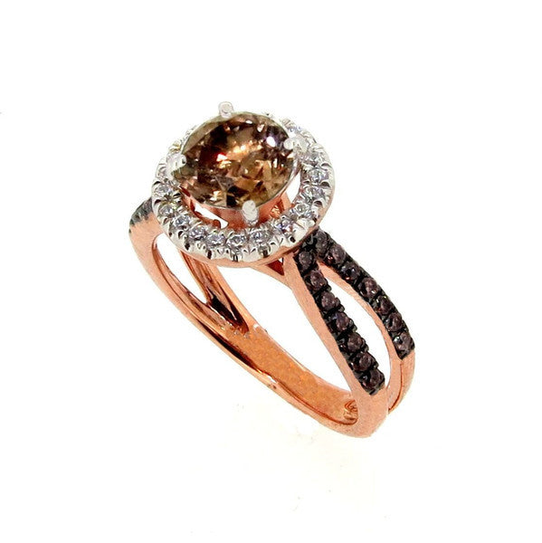 1 Carat Fancy Brown Smoky Quartz, Unique White & Fancy Brown Diamond, Floating Halo Engagement Ring, Rose Gold,  Accent Stones, Anniversary Ring - SQ94626
