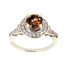 1 Carat Fancy Color Brown Diamond Engagement Ring, White Diamond Accent Stones, Anniversary Ring, Unique Art Deco Style - BD73085