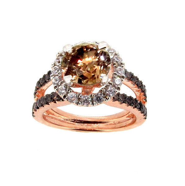 1 Carat Fancy Color Brown Diamond Floating Halo Rose Gold Engagement Ring with White & Brown Diamond Accents, Anniversary Ring - BD94654