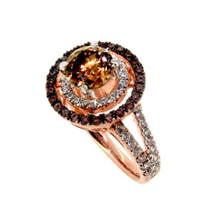 1 Carat Brown Diamond Floating Halo Rose Gold Engagement Ring, White & Brown Diamond Accent Stones, Anniversary Ring - BD94640