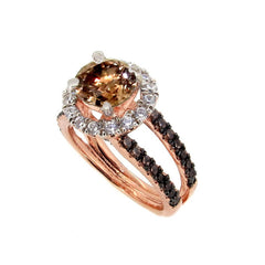 1 Carat Fancy Color Brown Diamond Floating Halo Rose Gold Engagement Ring with White & Brown Diamond Accents, Anniversary Ring - BD94654