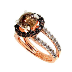 1 Carat Fancy Brown Smoky Quartz, White & Fancy Brown Diamond, Floating Halo Rose Gold, Engagement Ring, Anniversary Ring - SQ94625