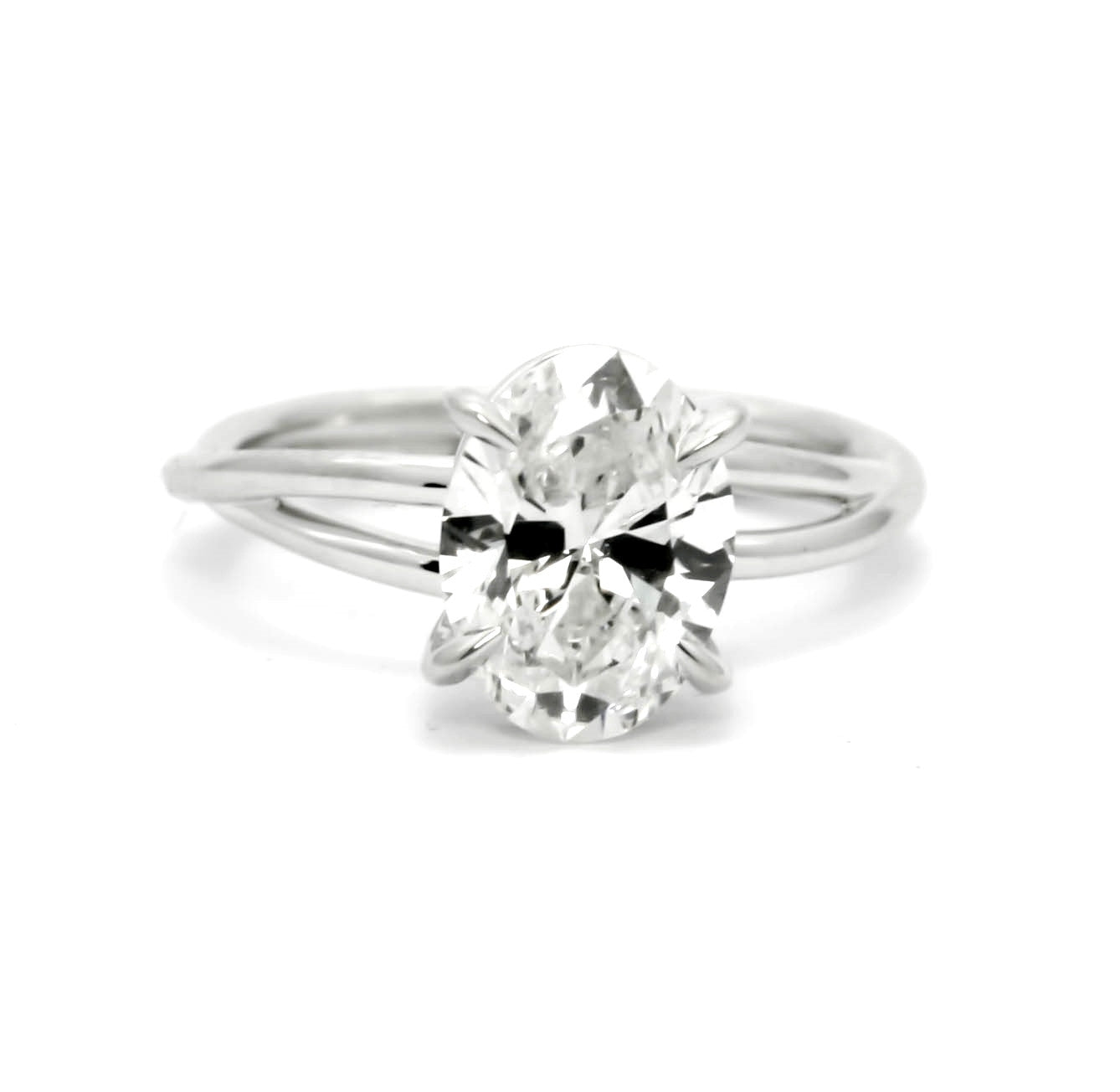 Unique 1.5 Carat Oval Forever One Moissanite Engagement Ring Twisted Shank - OFBV0015