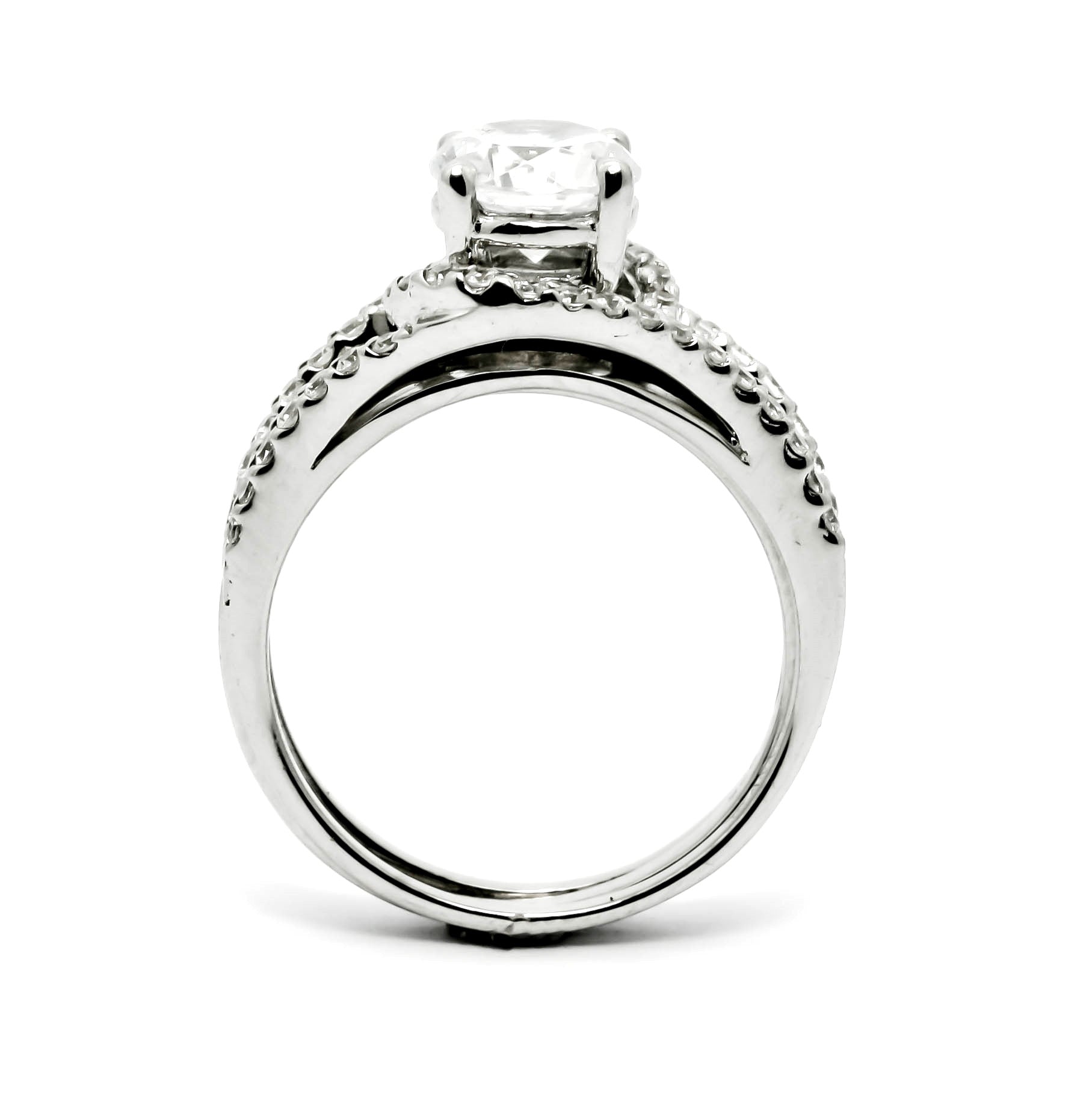 Semi Mount Unique Halo And Split Shank Design, Diamond Engagement/Wedding Set, For 1 Carat Center Stone Anniversary Ring - Y11580