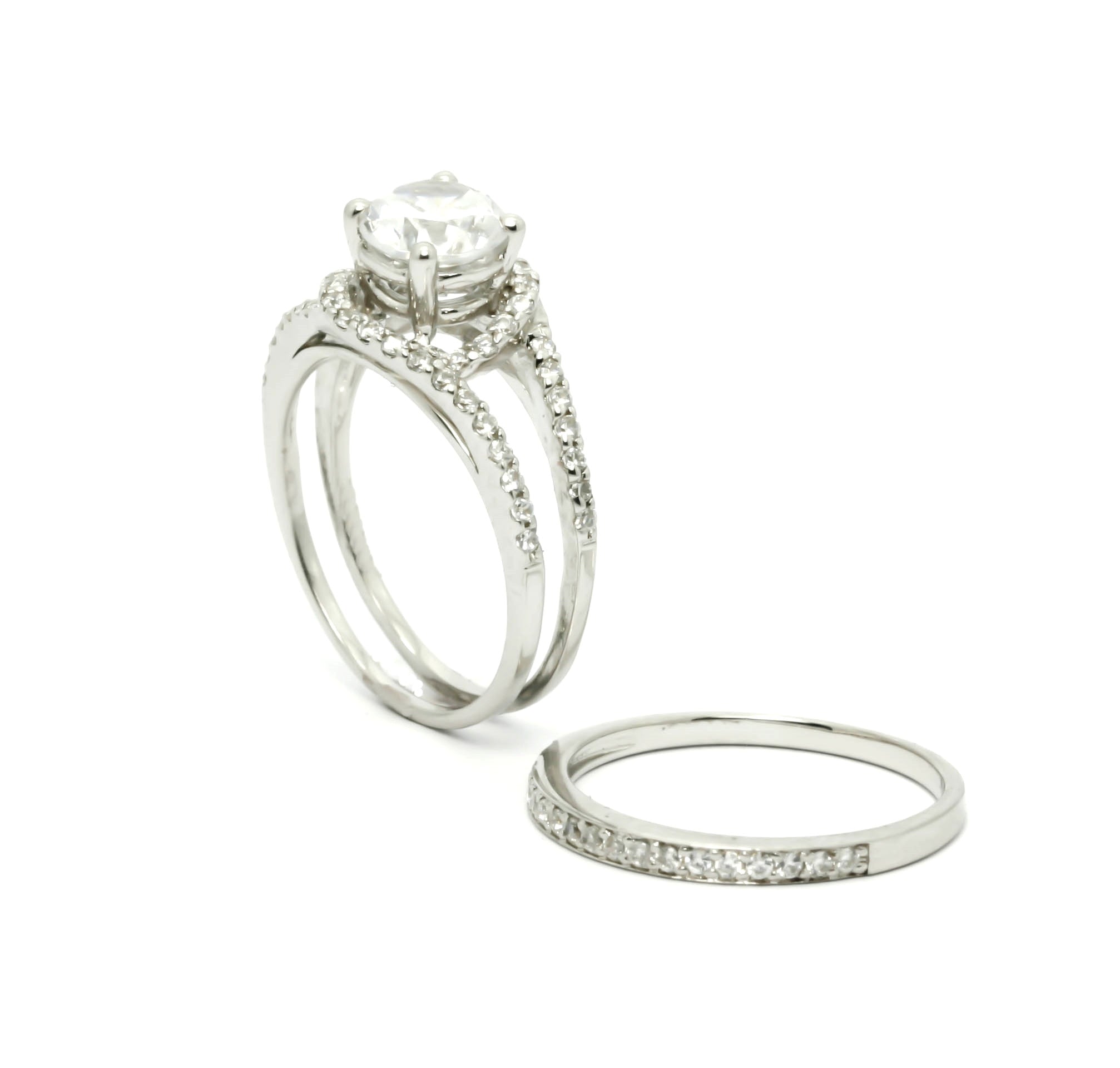 Semi Mount Unique Halo And Split Shank Design, Diamond Engagement/Wedding Set, For 1 Carat Center Stone Anniversary Ring - Y11580