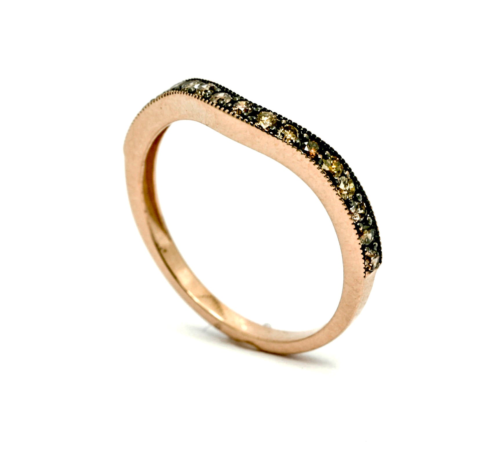 Moissanite Engagement Ring, Unique 1 Carat Floating Halo Rose Gold, White & Fancy Color Brown Diamonds, Forever Brilliant Moissanite. - FB94613